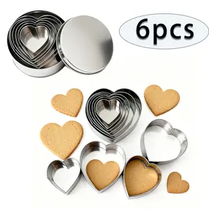 6-Piece Stainless Steel Heart Cookie Cutter Set, Sharp and Durable, Rust-Resistant, Perfect for Baking Parties and Weekend Activities