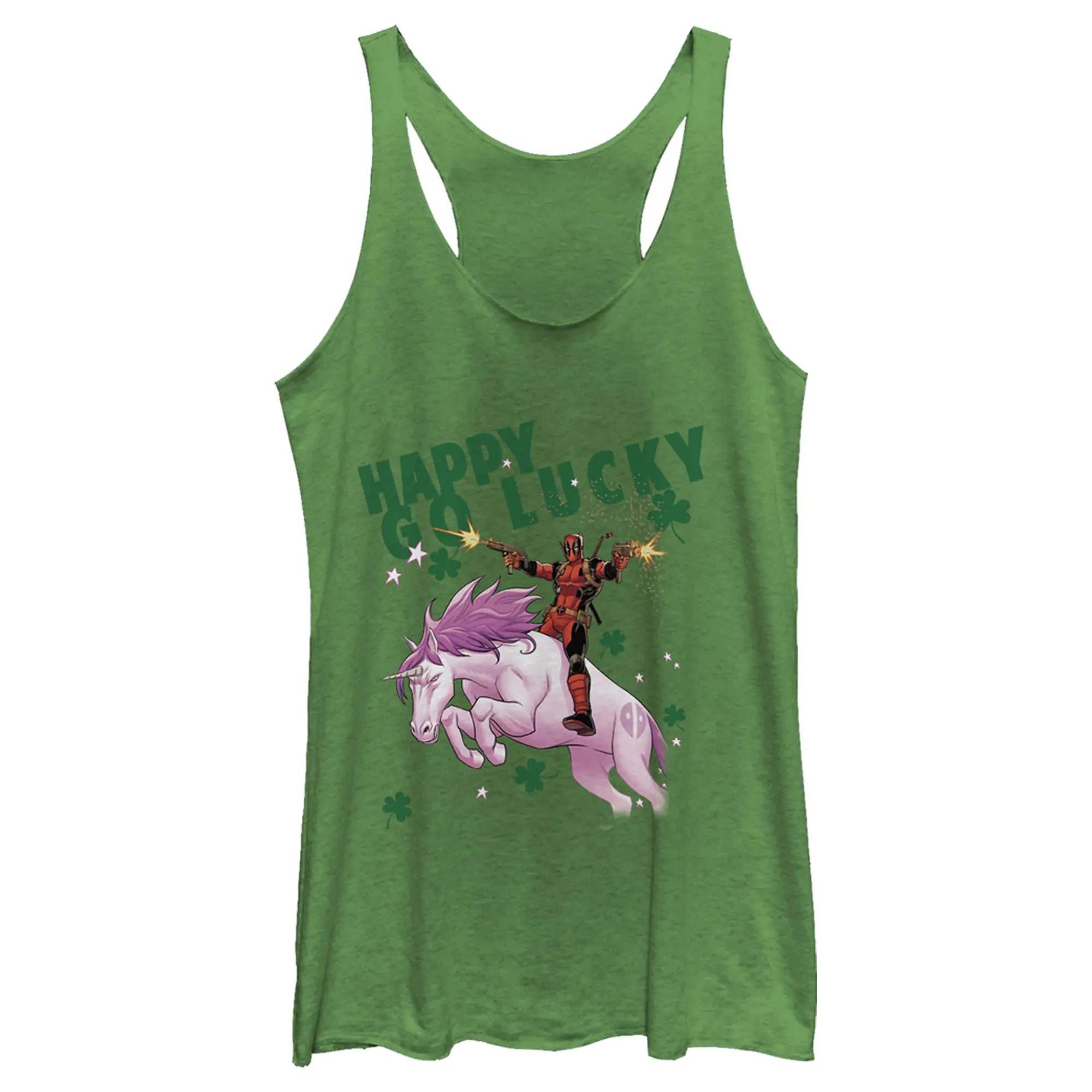 Women's Marvel St. Patrick's Day Happy Go Lucky Deadpool Racerback Tank Top