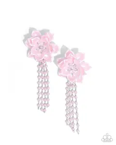 Lotus Length - Pink Pearly Flower Post Earrings - Paparazzi