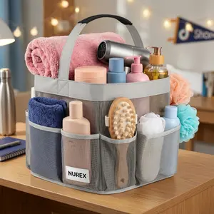 Nurex 9 Pocket Mesh Shower Caddy | Quick-Dry Dorm Bathroom Organizer | Portable College Shower Tote