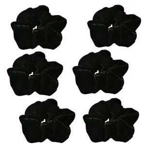 6 count Black Color Large Size  Scrunchies for Women Hair Elastic Bands