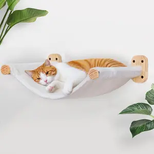 Cat Wall Hammock, Dual-Sided Cat Wall Bed with Canvas & Plush Fabric for All Seasons, Wall Mounted Shelf for Large Cats, Modern Perches for Lounging & Napping