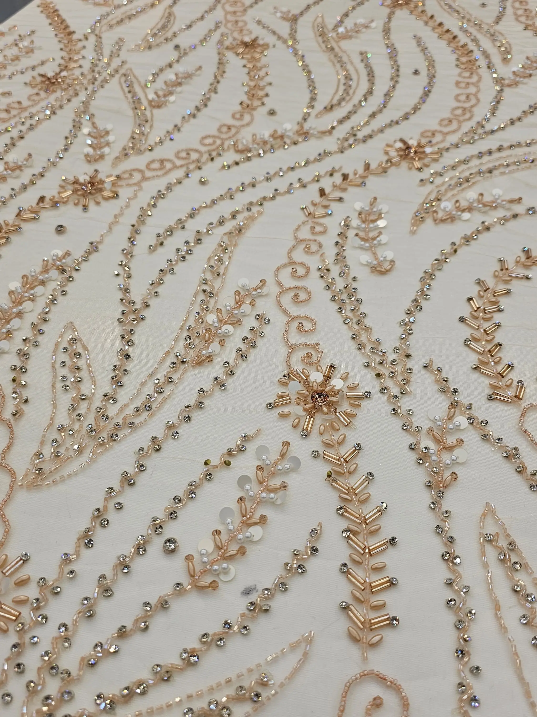 African Fashion Hand Beaded Couture Fabric with Intricate Embellishments