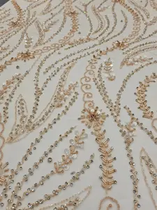 African Fashion Hand Beaded Couture Fabric with Intricate Embellishments