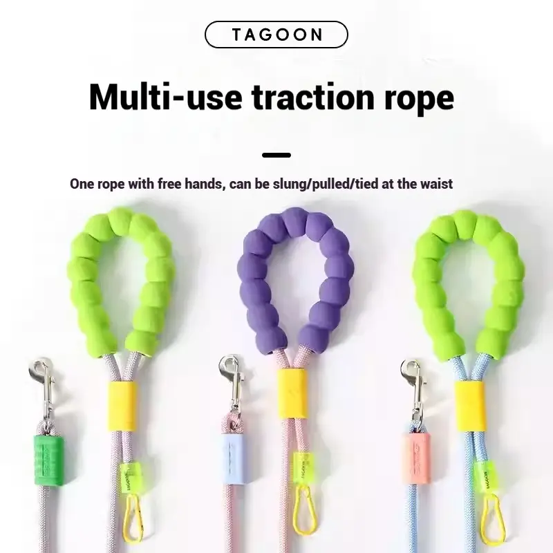Tagoon Multi-Use Traction Rope - Colorful Pawfree Flexleash for Free Hands, Pulley, or Tie at the Waist