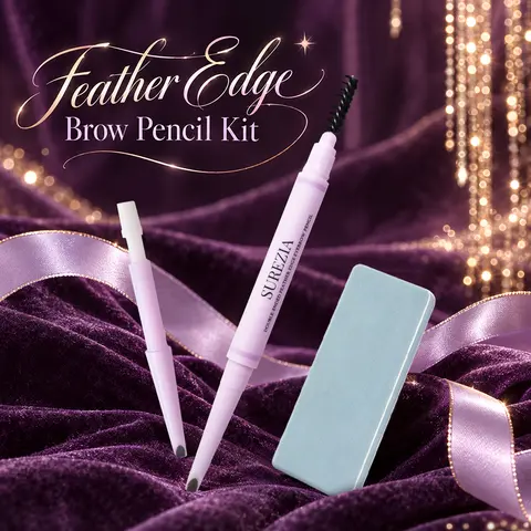 SUREZIA Feather Edge Brow Pencil 3-in-1 Kit (Pencil + Refill + Sanding Sponge) Dual-Effect Tip for Two Looks