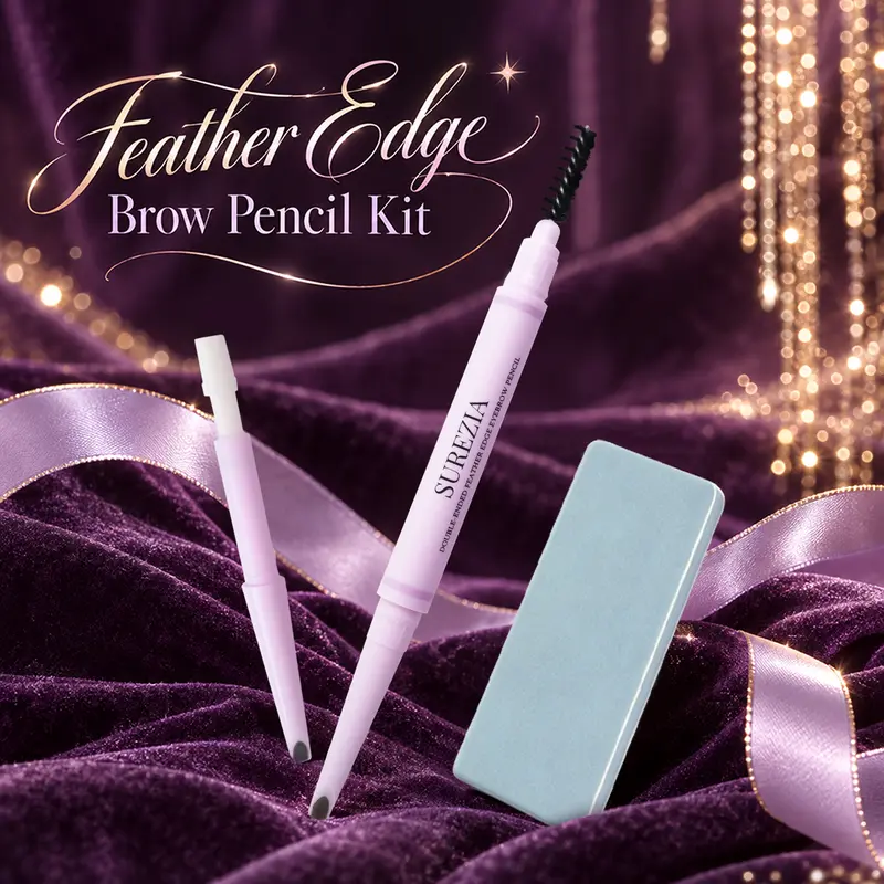 SUREZIA Feather Edge Brow Pencil 3-in-1 Kit (Pencil + Refill + Sanding Sponge) Dual-Effect Tip for Two Looks