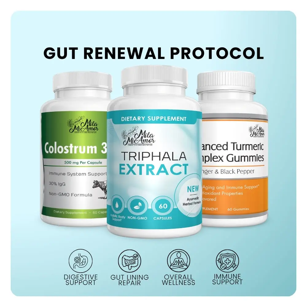 Gut Renewal Protocol | Complete Digestive Health & Gut Repair Support | Advanced 3-in-1 Supplement Stack for Gut Lining, Immunity & Microbiome Balance | Colostrum, Triphala, & Turmeric