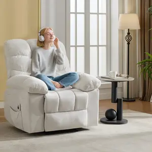 Recliner Chair, Wide Rocker Chair,Rocking Chair with Massage and Heat,Heat Ergonomic Overstuffed Breathable Fabric Reclining Chair with 2 Side Pockets,Remote Control,Living Room,Bedroom,White