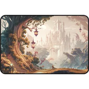 Enchanted Forest Fantasy Desk Mat & Mouse Pad - Mystical Castle & Magical Creatures Design, High-Quality, Large, Non-Slip, Waterproof, Ideal for Gaming, Study, and Office Decor, Artisan Mousepad, Neoprene Mat - Gift for Nature Lovers - Gift for Gamers