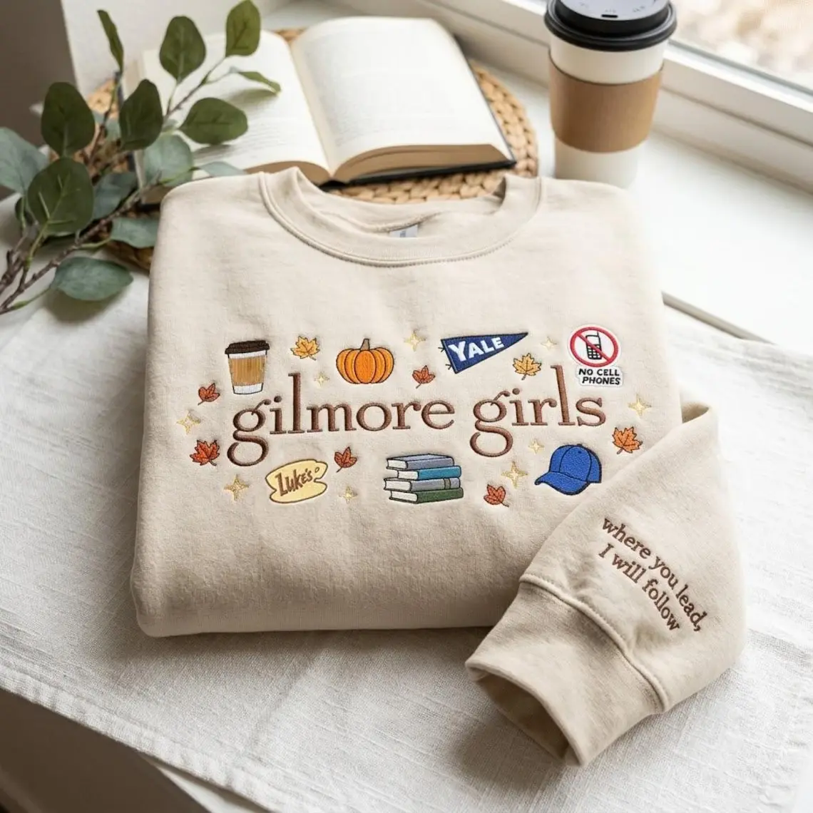 Stars Hollow Embroidered Shirt, Cozy Autumn Crewneck , Luke’s Inspired Coffee Sweatshirt , Fall Leaves Pumpkin Bookish TV Fan Gift