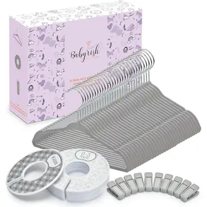 Velvet Baby Hangers with 10x Clips and 8X Dividers (30 Pack) | 11” Ultra-Slim Baby Clothes Hangers | Non-Slip Felt | Space-Saving Nursery & Infant Closet Organizer | Gray