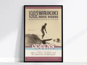 Waikiki Surf Poster 1962: Vintage Hawaiian Surf Art Print, Retro Beach Decor, Surfing Wall Art, 60s Surfer Gift, Coastal Art Framed Unframed