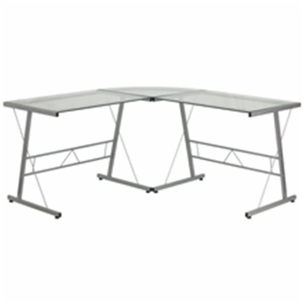 Flash Furniture Modern L-Shape Office Computer Desk - Tempered Glass Top, Silver Powder Coated Frame, Self-Leveling Glides, 35.5w x 23.5d x 29h in., Spacious Surface for Household Tasks, Spacious Desktop