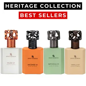 Swiss Arabian Bundle Set | Patchouli 01, Incense 01, Musk 01 & Vanilla 01 | Extrait de Parfum Collection | Warm Woody, Smoky & Sweet Fragrance Set | Unisex Perfume Bundle