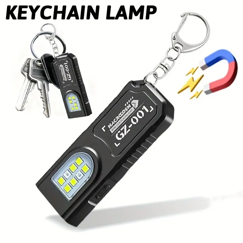 Multifunctional Keychain High Lumens Flashlight USB Rechargeable Mini Torch with COB Work Light, Camping Pocket Lamp, Portable LED Keyring Lantern, High Lumen Flashlights, High Lumen Brightness