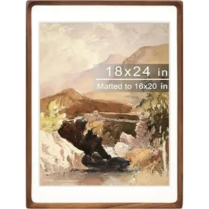 18x24 Picture Frame with Mat for 16x20,  Walnut  Handcrafted Rounded Corner with Plexiglass, Vertical or Horizontal Display Photo Gallery Poster Wall Mounting Frame