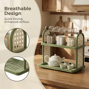 Vintage Hollow Design Dual Layer Cup Holder, Large Capacity Office Home Storage Rack, Desktop Drawer Organizer, Model Xinghao F06