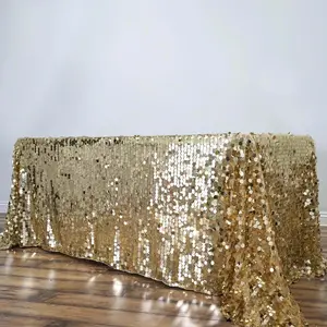 Sequin Rectangle Tablecloth 90"x132" Champagne - Big Payette Seamless Table Cover