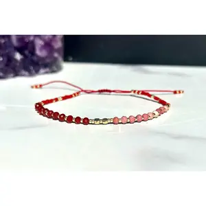 Carnelian & Rhodonite MiyuKi Seed Adjustable Bracelet, Inner Strength, Self Love, Confidence, Dainty Bracelet