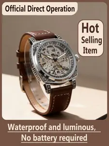 Men's Automatic Leather Analog Watch Vintage Style Mechanical Hollow Carved Waterproof Unbranded Men's Watch Boyfriend Gift Automatic Watches