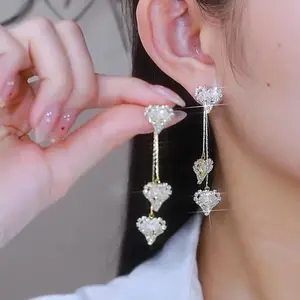 Zircon Heart Tassel Earrings for Women, 2025 Trend Jewelry Two-Way Wear Luxury Chic Sparkling Statement Dangles