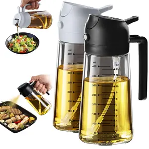 2-in-1 Oil Sprayer & Dispenser Set (16oz/470ml) • Glass Cooking Spray Bottle for Salad, BBQ, Air Fryer • Premium Kitchen Gadget (Black & White 2-Pack)