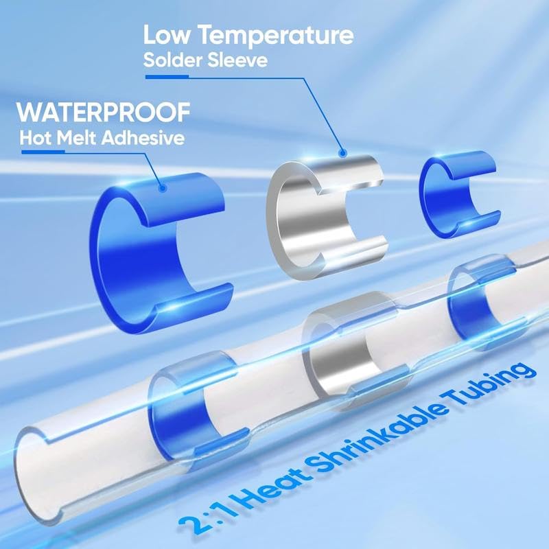 300PCS Solder Seal Wire Connectors, Heat Shrink Butt Connectors, Waterproof and Insulated Electrical Wire Terminals, Butt Splice