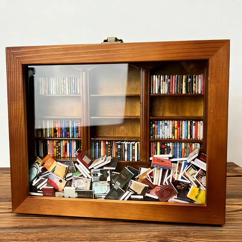 DIY Wooden Model Kit for Adults - Miniature Bookshelf with Books, Creative Desktop Woodcraft, Anti-Anxiety Stress Relief Gift, Room Decor for Versatile Use & Enhancing Home Decor