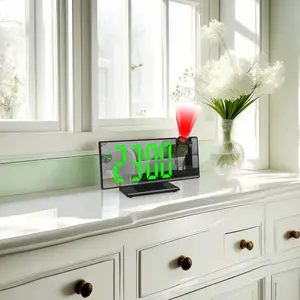 1pc Projection Alarm Clock Mirror Digital Clock with Time Temperature 3 Level Brightness Adjustment Night Mode Snooze Table Clock 12/24H USB Projector LED Clock Multifunctional Alarm Clock For Bedroom Living Room--CR2032 Battery Is Excluded