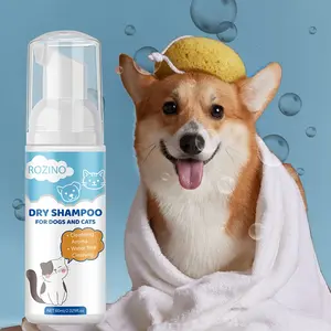 Rozino Cat Dog No-Wash Shampoo 60ML, Waterless Cleaning, Fragrance Anti-Odor, Suitable for All Pets, Gentle Foam, Easy Clean, Home Essential