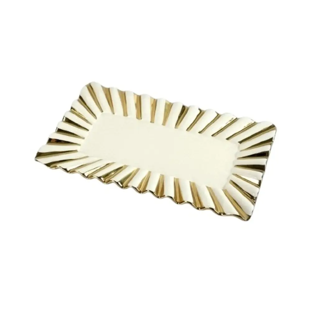 Elby Gifts EGV23-762 10' Rectangular Porcelain Serving Plate with Gold Ray Border