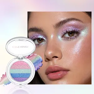 5-Color Rainbow Gradient Shimmer Highlighter Powder Cosmetic - Lightweight, Multi-Use Iridescent Glitter Eyeshadow, Blendable Chameleon Pressed Glow, Portable Compact for Daily, Party Eye Cheek Makeup Palette Duo Chrome freedom