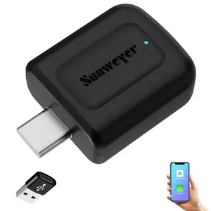 Sunweyer 2026 Latest Wireless CarPlay & Android Auto Dongle 2 in 1 Auto Connect Box,USB Type-C Port,Supports Online Updates Wired to Wireless Adapter
