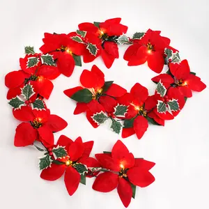 2M 10LED Christmas Poinsettia Flower Garland String Lights Xmas Tree Ornament 2024 Christmas Decoration for Home Navidad Noel