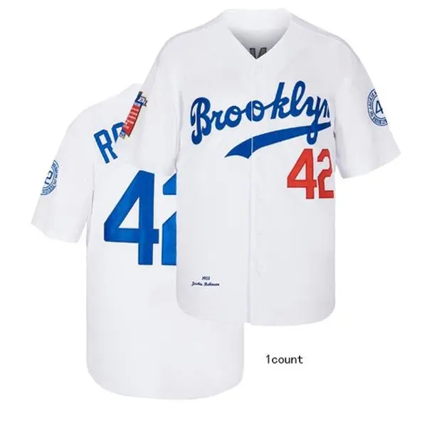 Men's #42 Breezy Bowl Embroidered Baseball Jersey, 1955 Negro League Hip Hop Style Button Down Top, Breathable Moisture Wicking Mesh, Wide Sizes S-XXXL, Casual Sports Jersey