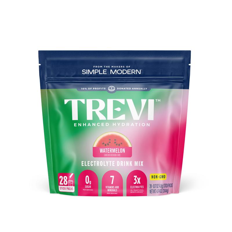 Trevi Sugar Free Watermelon Electrolyte Drink Mix – 28 Count Stick Packs | 0g Sugar, Non-GMO, with 7 Vitamins & Minerals, 6 Electrolytes, Energy Hydration Drink Mix, Made in USA