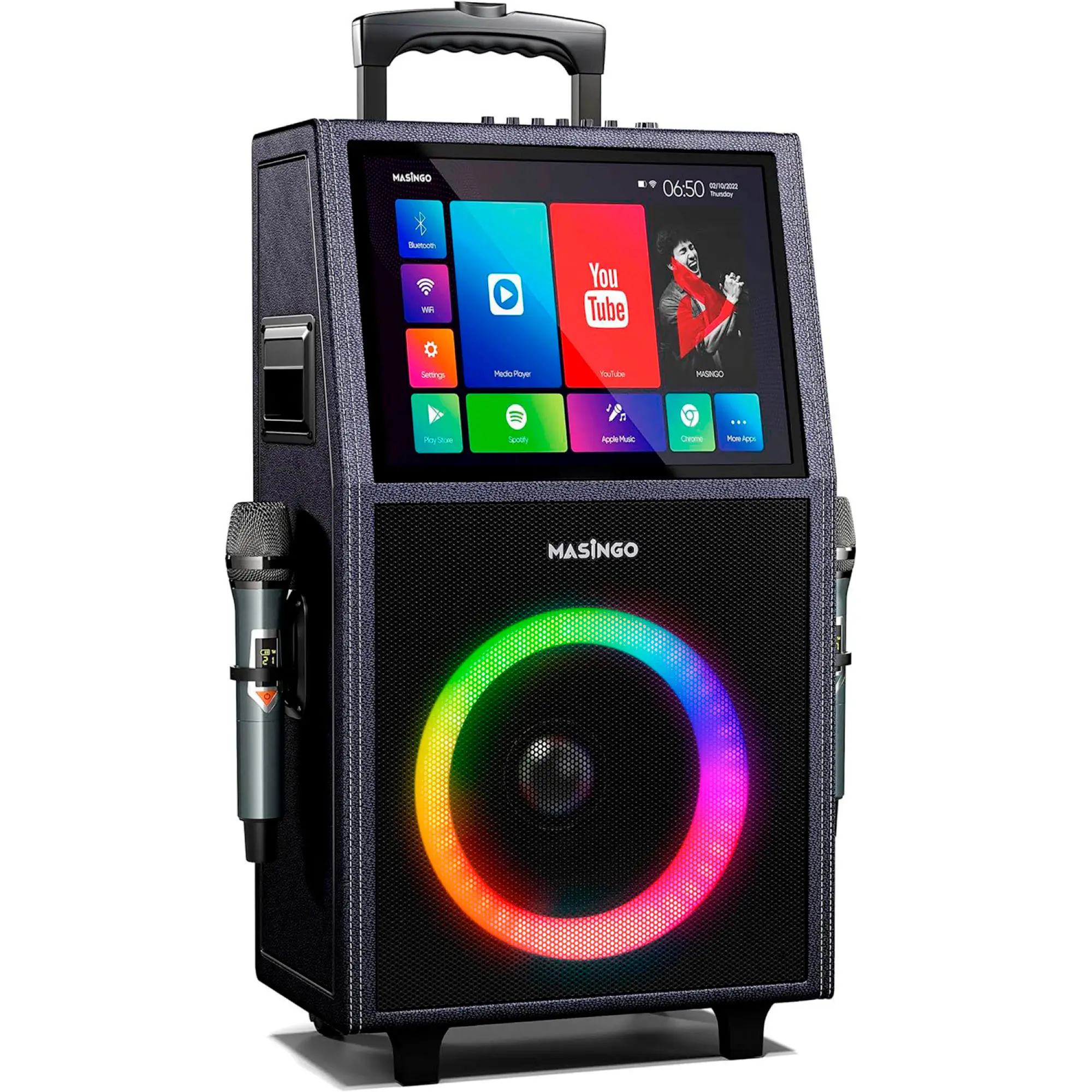 Professional Karaoke Machine with Lyrics Display Screen for Adults, 2 Wireless Microphones, LED Lights, Bluetooth Portable PA Speaker System with UPGRADED Built in 15" Tablet & WiFi, Allegro X8 2.0
