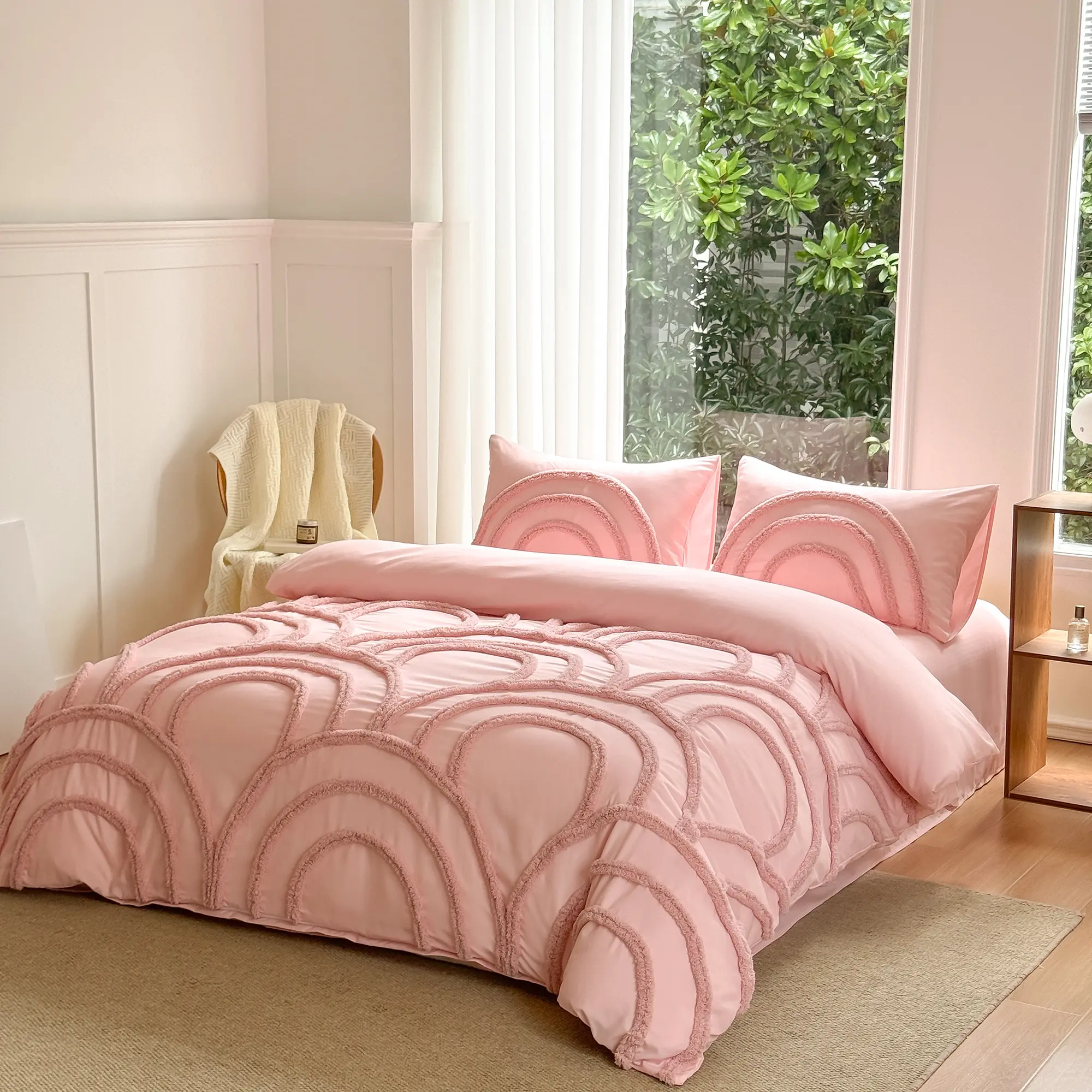 The shimmering ripples pattern Microfiber Duvet Cover Set, Boho Tufted Comforter Sets with Zipper Closure, Including1 Duvet Cover & 1/2 Pillowcase without Filler, Soft Comfortable Bedding Set for Home Bedroom Comfy Bedding Sets