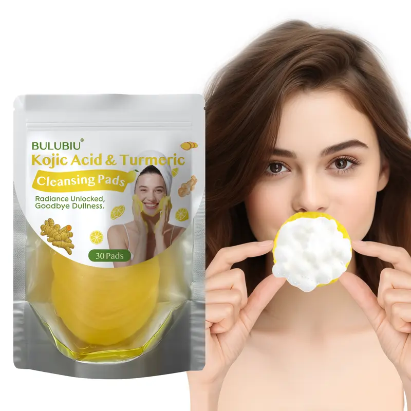 30 Pads 170g Turmeric Kojic Acid Cotton Cleansing Wipes - Makeup Remover, Acne Care for Acne-Prone & Combination Skin, Lint-Resistant, Exfoliating Cleanser, Dead Skin Lifter, Mask Prep, 24-Month Shelf Life, Radiant Glow Moisturizing Formula