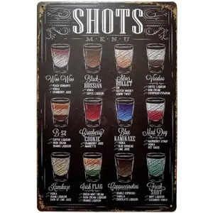 Erlood Shots Menu Vintage Retro Metal Tin Sign Wall Art Pub Bar Decor 12 X 8