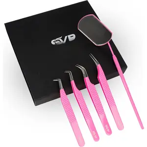 SV Lash Tweezers | Lash Extension Tweezers Set | 5 count Stainless Steel Eyelash Extension Tweezers Set | Volume/Isolation  Art Curved Tweezers