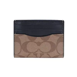 COACH Card Case 10 for Men – Classic Coated Canvas and Leather, Black and Tan Monogram