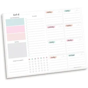 Daily Planners Horizontal Weekly To Do List Notepad with 60 Undated Sheets-Weekly Desk Planner or Chore Pad with Priorities & Habit Tracker - 8.5” x 11” - Pastel