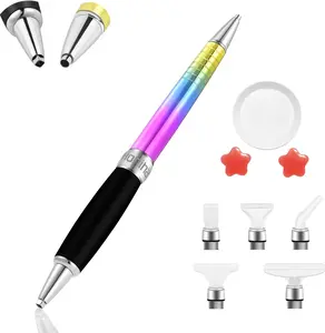 Square  Art Pen - Metal Drill Pens with Square & Round Drill Heads Plus Multiplacer Tips, Comfort Grip 5D Rainbow Tools