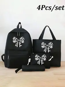 4pcs Print Fashion Backpack Set, Versatile Large Capacity Casual Commute Backpack, All Seasons Sports Bag
