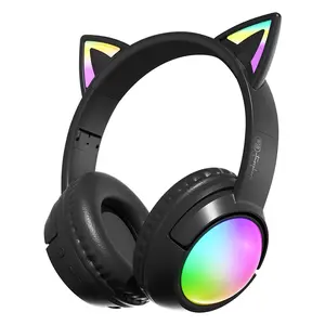 Cat Ear RGB Wireless Gaming Headset for Teens & Kids - Bluetooth 5.3, 40H Playtime, Hi-Fi Sound & Foldable Design with LED Lights, Adorable Cute Headphones Perfect for Gaming, Music, School & as a Gift for Girls and Boys, Black