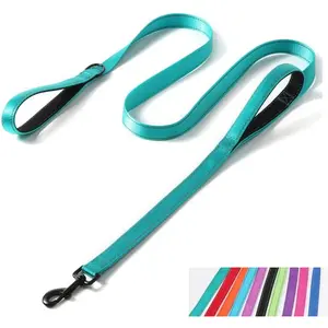 Double Handle Dog Leash 6ft, Reflective Nylon with Padded for Extra Control Outside Durable Training Lead for Small Medium Large Breed Pet Dogs, 1-Inch Width, Teal