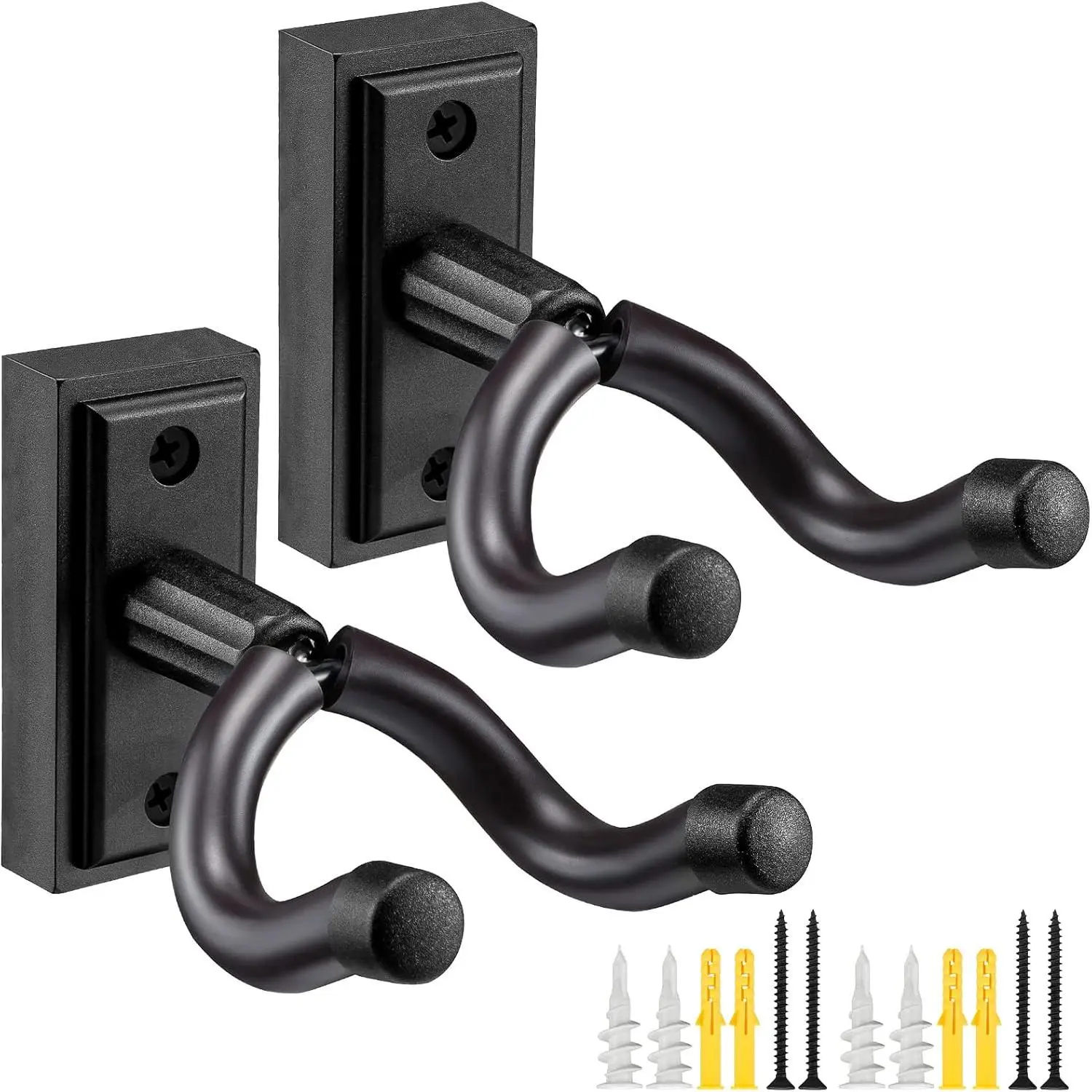 Guitar Wall Mount Hanger 2 Pack, Guitar Wall Hanger Holder Hook Bracket Stand, Guitar Wall Mount, for Acoustic Electric Guitar Bass Ukulele Banjo Mandolin (Black)