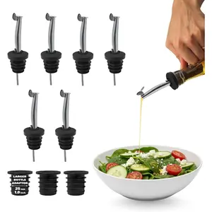 Stainless Steel  Bottle Pour Spouts with Flip  - Universal Fit  Bottle Pourers - Anti-Drip Design, Speed Pour for Bartending, , Oils - Rust-Free, Easy Clean (6 Pack)